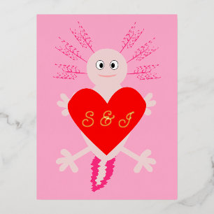 Valentijnsdag Love Heart Axolotl Custom Initialen Folie Feestdagen Briefkaart