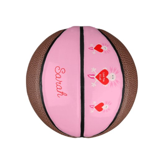 Valentijnsdag Love Heart Axolotl Custom Name Basketbal (Verticaal)