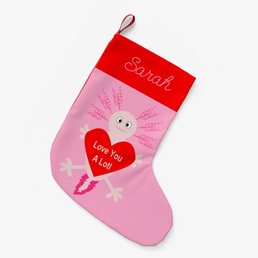 Valentijnsdag Love Heart Axolotl Custom Name Kleine Kerstsok (Voorkant (Hangend))