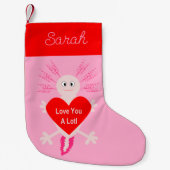 Valentijnsdag Love Heart Axolotl Custom Name Kleine Kerstsok (Voorkant)