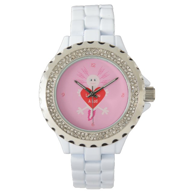 Valentijnsdag Love Heart Axolotl Horloge (Voorkant)