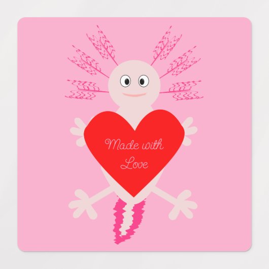 Valentijnsdag Love Heart Axolotl Made with Love Labels (Design 2)