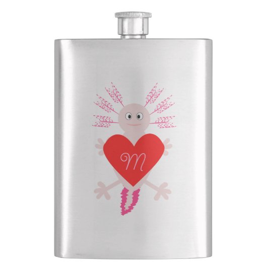 Valentijnsdag Love Heart Axolotl Monogrammen Flacon (Voorkant)