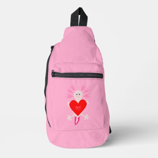 Valentijnsdag Love Heart Axolotl Monogrammen Sling Bag (Voorkant)