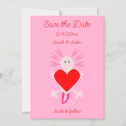 Valentijnsdag Love Heart Axolotl Save the Date Magnetische Uitnodiging (Voorkant)