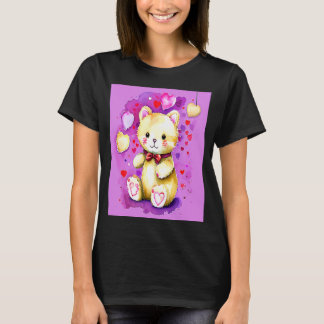 Valentijnsdag Love Heart Cat Teddy Vriendin Fi T-shirt