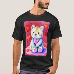 Valentijnsdag Love Heart Cat Teddy Vriendin Fi T-shirt