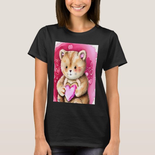 Valentijnsdag Love Heart Cat Teddy Vriendin Fi T-shirt (Voorkant)