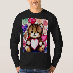 Valentijnsdag Love Heart Cat Teddy Vriendin Fi T-shirt