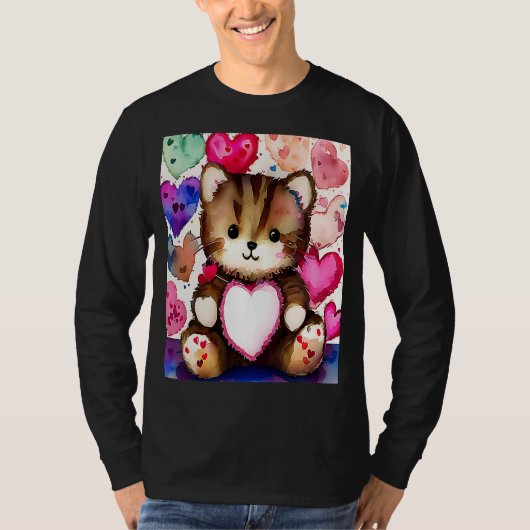 Valentijnsdag Love Heart Cat Teddy Vriendin Fi T-shirt (Voorkant)