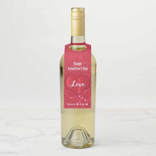 Valentijnsdag Love Heart Red Glitter Flessenhanger (Op fles)