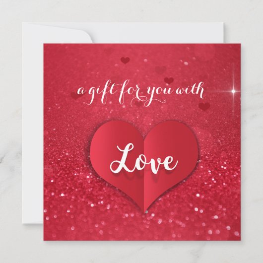 Valentijnsdag Love Heart Red Glitter Gift Kaart (Voorkant)