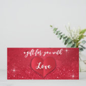 Valentijnsdag Love Heart Red Glitter Gift Kaart (Staand voorkant)