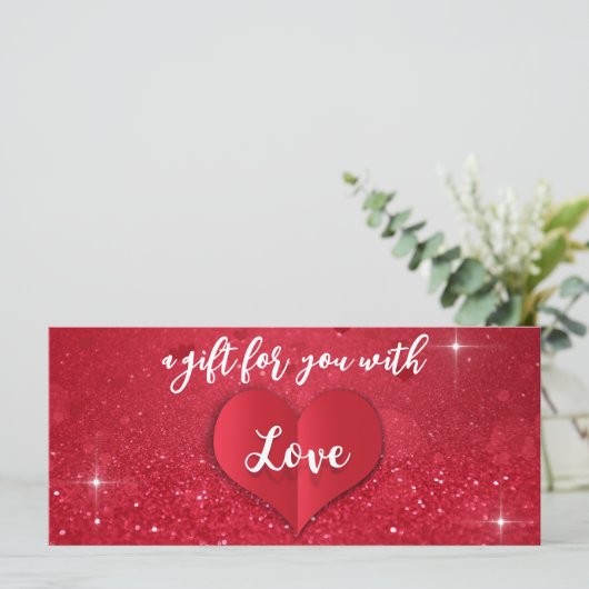 Valentijnsdag Love Heart Red Glitter Gift Kaart (Staand voorkant)
