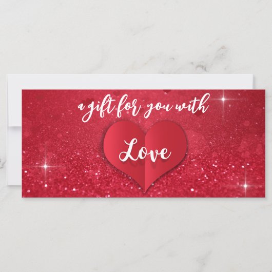 Valentijnsdag Love Heart Red Glitter Gift Kaart (Voorkant)