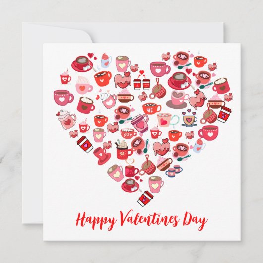 Valentijnsdag Love Heart Shape Coffee Design Kaart (Voorkant)