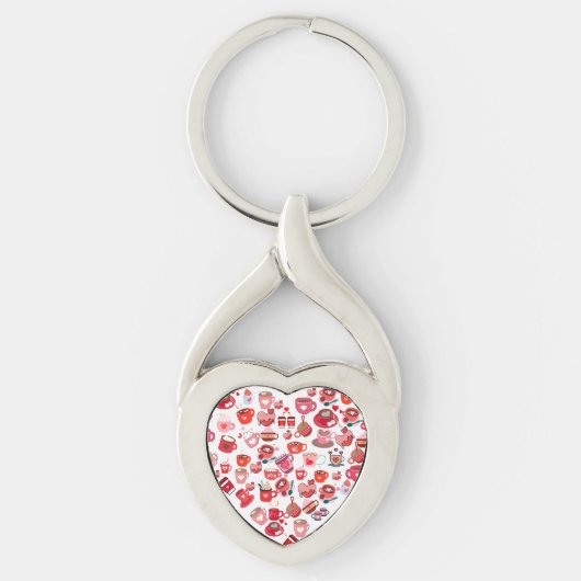 Valentijnsdag Love Heart Shape Coffee Design Sleutelhanger (Voorkant)