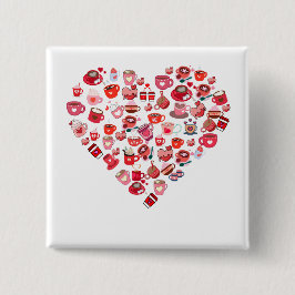 Valentijnsdag Love Heart Shape Coffee Design Vierkante Button 5,1 Cm