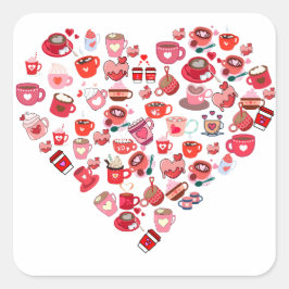 Valentijnsdag Love Heart Shape Coffee Design Vierkante Sticker