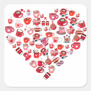 Valentijnsdag Love Heart Shape Coffee Design Vierkante Sticker