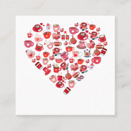 Valentijnsdag Love Heart Shape Coffee Design Vierkante Visitekaartje