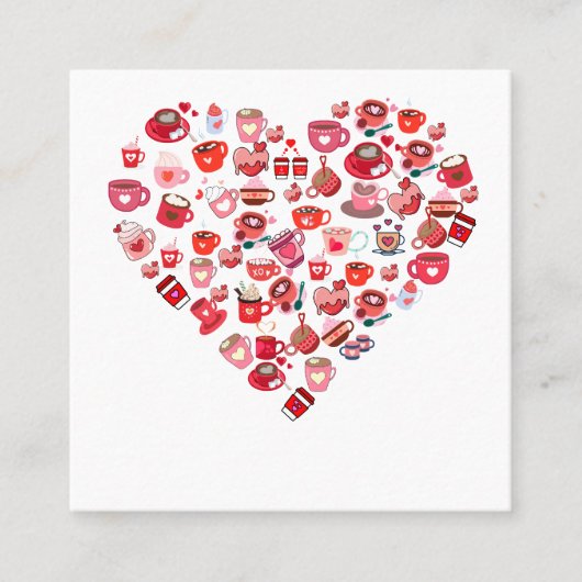 Valentijnsdag Love Heart Shape Coffee Design Vierkante Visitekaartje (Voorkant)