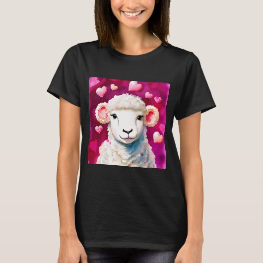 Valentijnsdag Love Heart Sheep Vriendin Fiancé T-shirt (Voorkant)