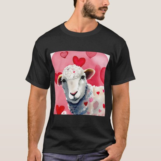 Valentijnsdag Love Heart Sheep Vriendin Fiancé T-shirt (Voorkant)