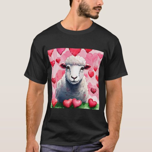 Valentijnsdag Love Heart Sheep Vriendin Fiancé T-shirt (Voorkant)