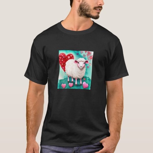 Valentijnsdag Love Heart Sheep Vriendin Fiancé T-shirt (Voorkant)