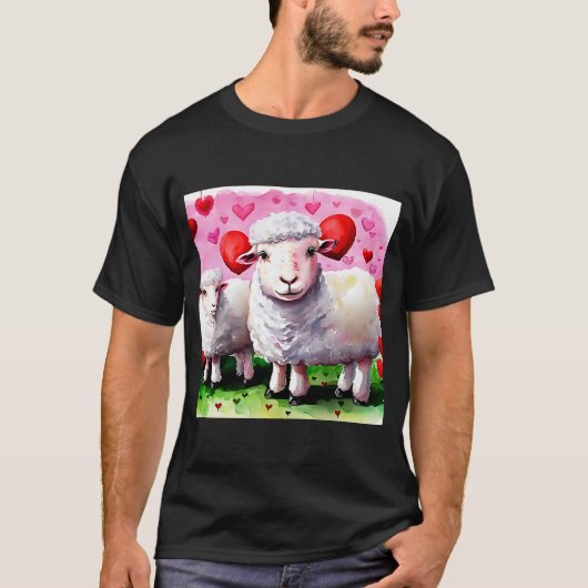 Valentijnsdag Love Heart Sheep Vriendin Fiancé T-shirt (Voorkant)