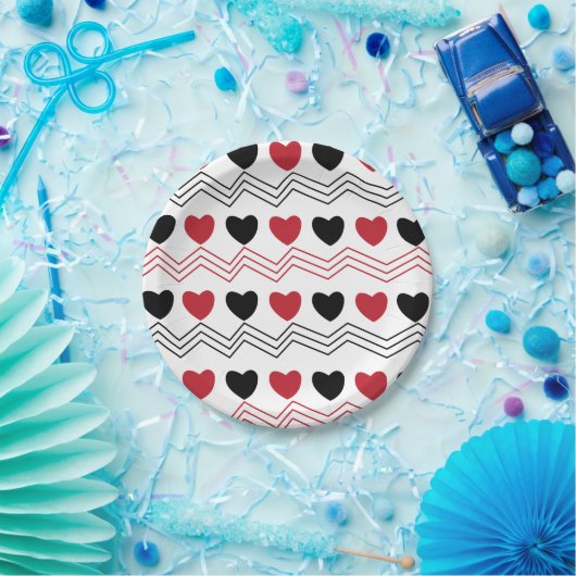 Valentijnsdag Love Hearts Chevron Stripe Party Papieren Bordje (Feest)