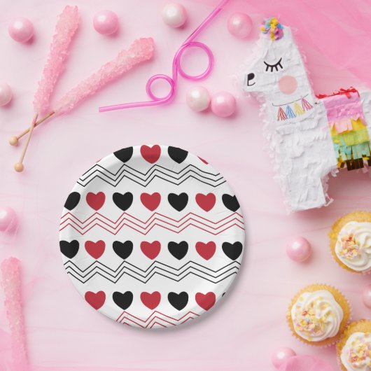 Valentijnsdag Love Hearts Chevron Stripe Party Papieren Bordje (Feest)