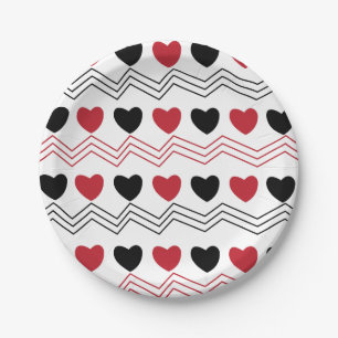 Valentijnsdag Love Hearts Chevron Stripe Party Papieren Bordje