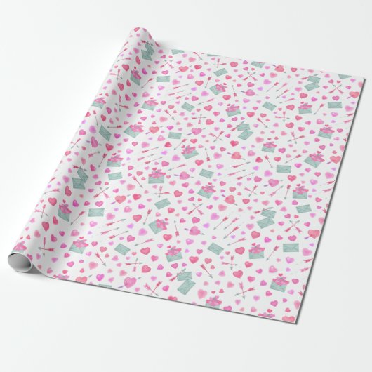 Valentijnsdag Love Hearts Pattern Wrapping Paper Cadeaupapier (Uitgerold)