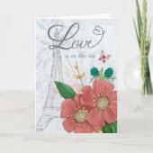 Valentijnsdag Love is in Air Floral Eiffel T Kaart (Voorkant)