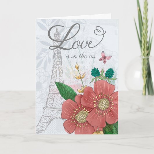 Valentijnsdag Love is in Air Floral Eiffel T Kaart (Voorkant)