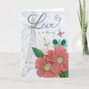 Valentijnsdag Love is in Air Floral Eiffel T Kaart