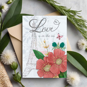 Valentijnsdag Love is in Air Floral Eiffel T Kaart