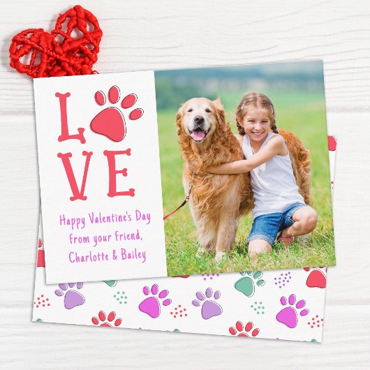 Valentijnsdag LOVE Modern Pet Dog Photo Classroom Notitiekaartje