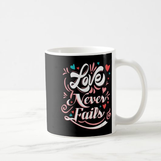 Valentijnsdag Love Never Fails Koffiemok (Rechts)