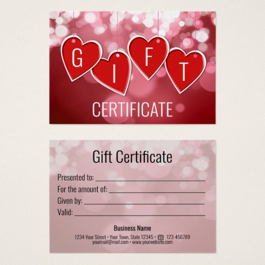 Valentijnsdag Love Red Hearts Cadeaubon Visitekaartje (Voorkant /achterkant)