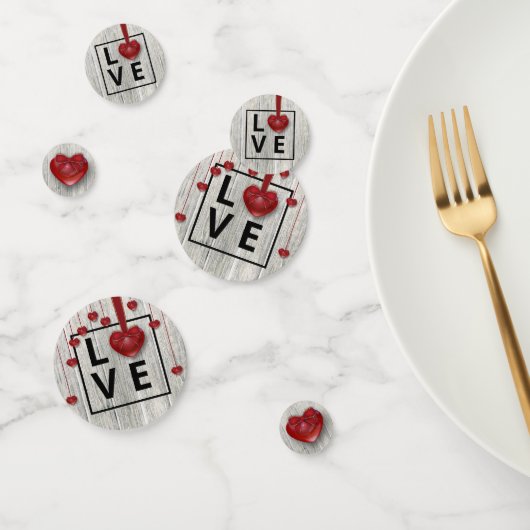Valentijnsdag LOVE Red Hearts Modern Rustin Wood Confetti (Groep)