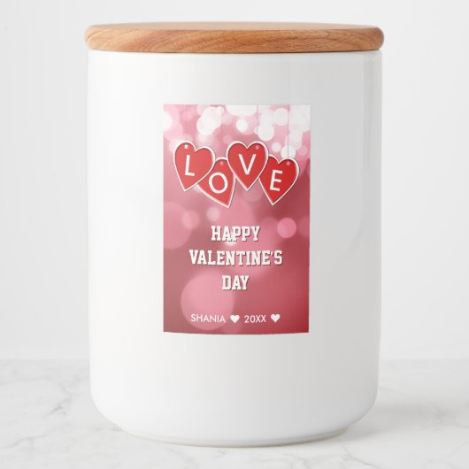 Valentijnsdag Love Red Hearts Voedselcontainer Etiket (Voorkant)
