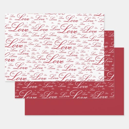 Valentijnsdag "Love" Red Typografie Patroon Inpakpapier Vel (Set)