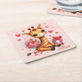 Valentijnsdag Love Rose Boeket Giraffe Kartonnen Onderzetters (Schuin)