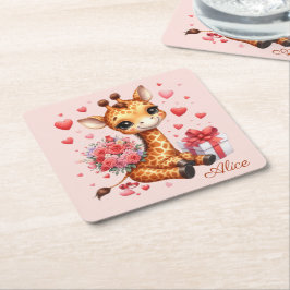 Valentijnsdag Love Rose Boeket Giraffe Kartonnen Onderzetters