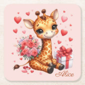 Valentijnsdag Love Rose Boeket Giraffe Kartonnen Onderzetters (Voorkant)