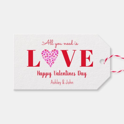 Valentijnsdag Love Script Heart Cadeaulabel (Voorkant (Horizontaal))