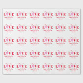 Valentijnsdag Love Script Hearts Red White Cadeaupapier (Vlak)